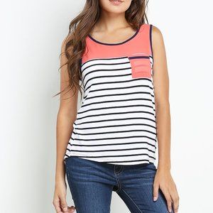 Striped Top W/ Zip Back And Front Pocket